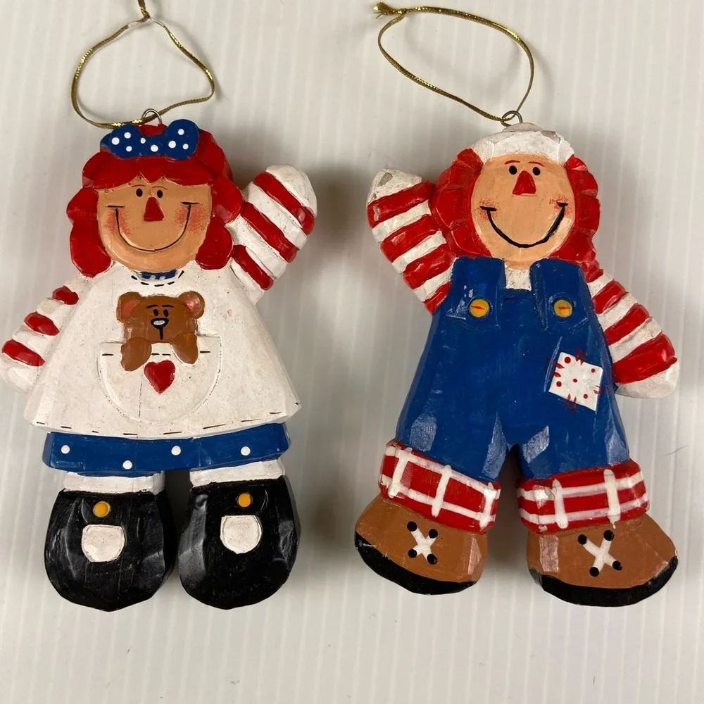 Vintage Raggedy Ann & Andy Wooden Christmas Ornaments